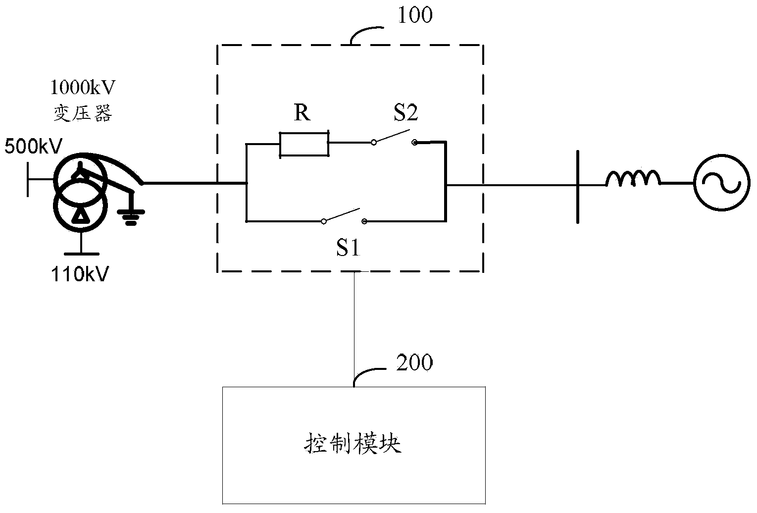 Device and method for restraining extra-high-voltage main transformer no-load closing electromagnetic transient problems