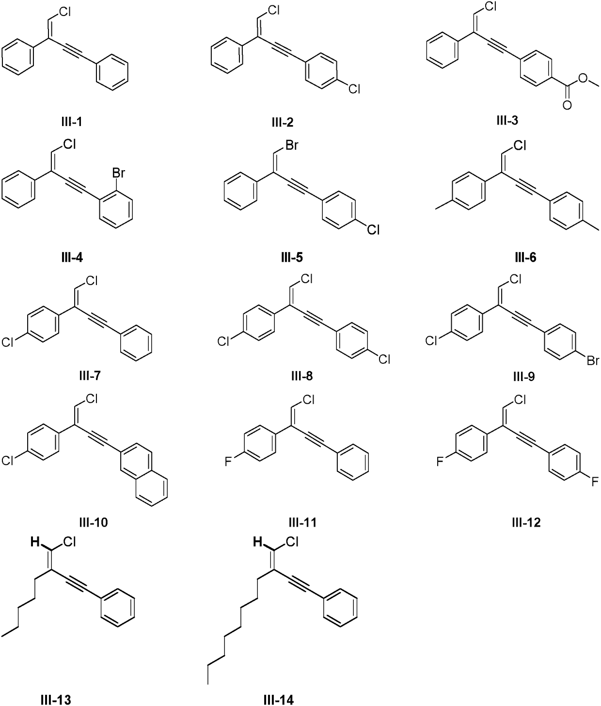 Terminal alkenyl halogenated 1,3-enyne compound as well as preparation method and application thereof