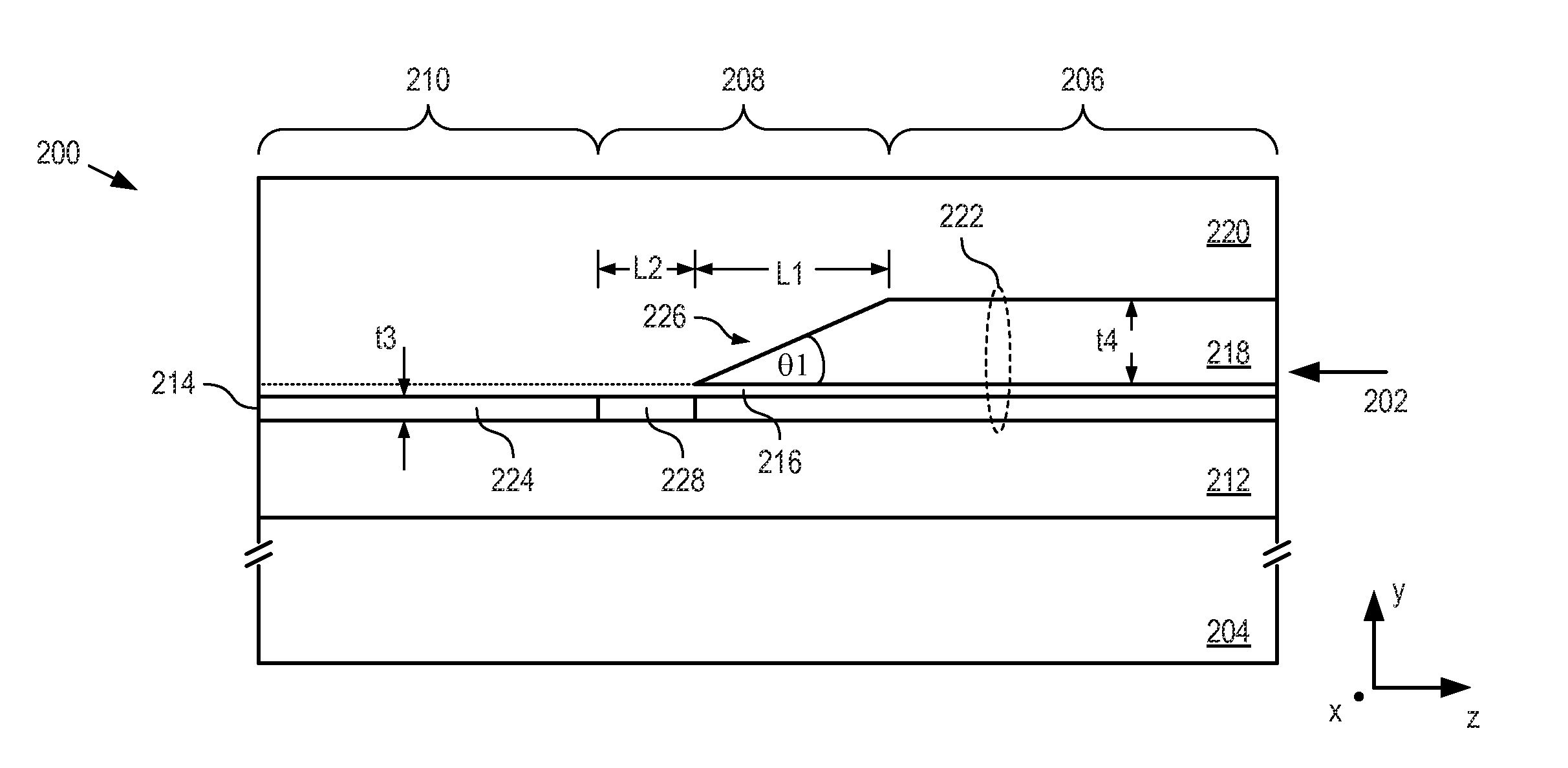 Surface waveguide having a tapered region and method of forming