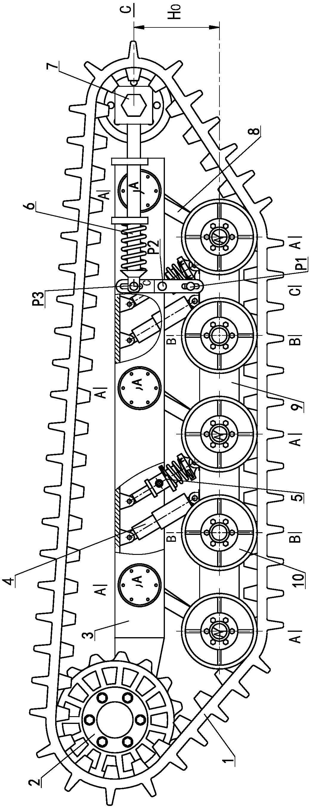 A vibration-absorbing track driving method with adjustable ground clearance