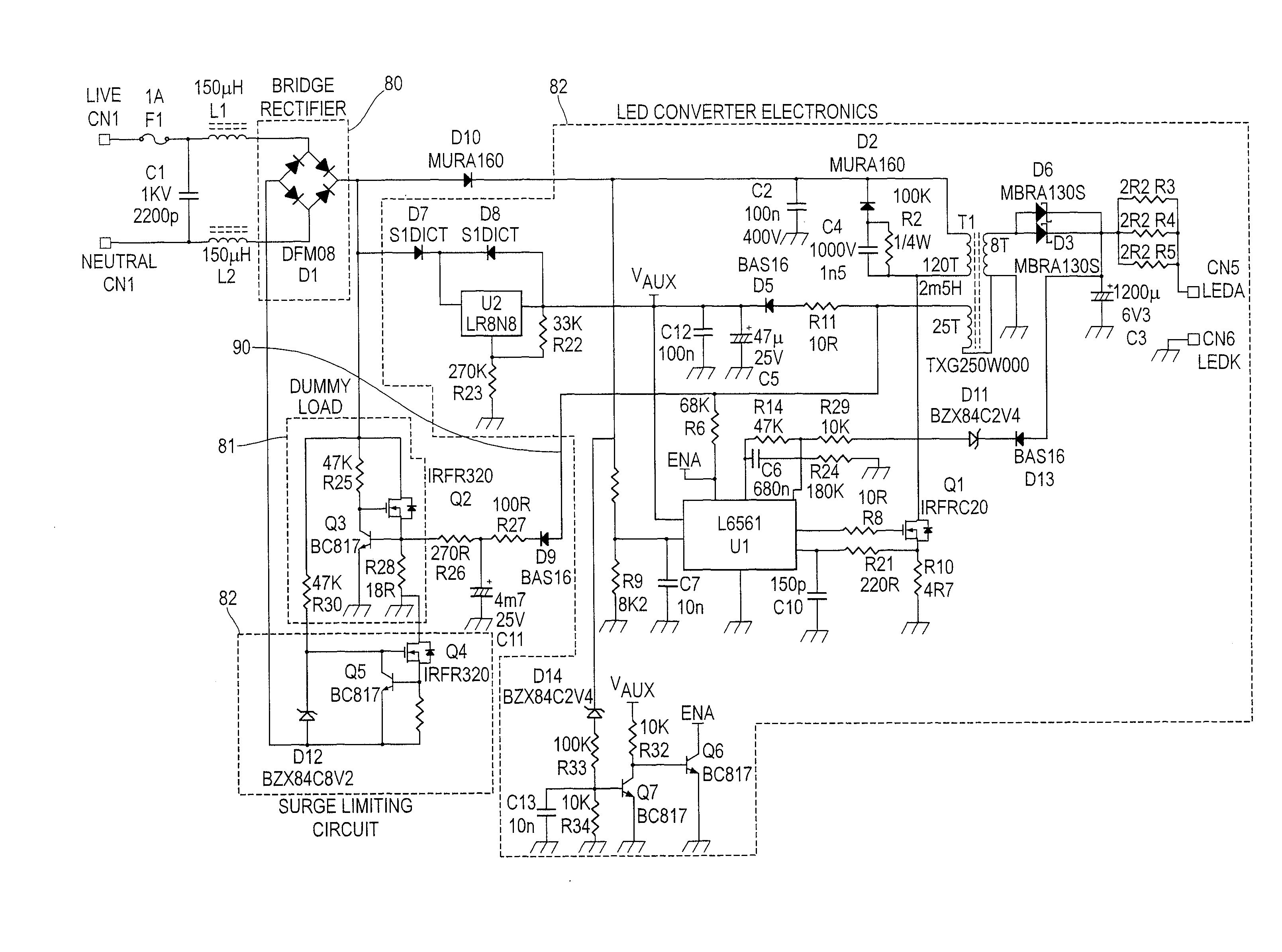 Dimming circuit for LED lighting device with means for holding TRIAC in conduction