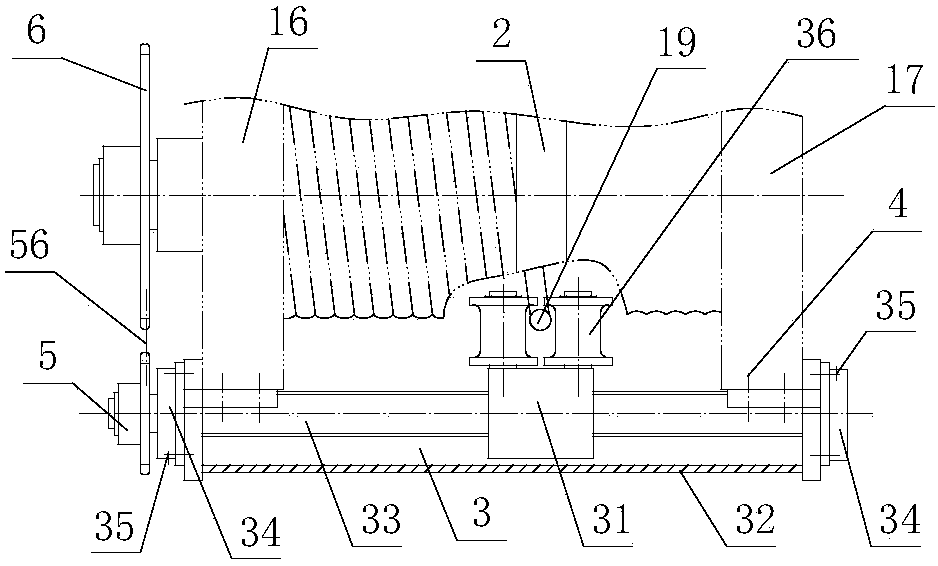 Winding drum rope guide device with clamp type rope pressing device