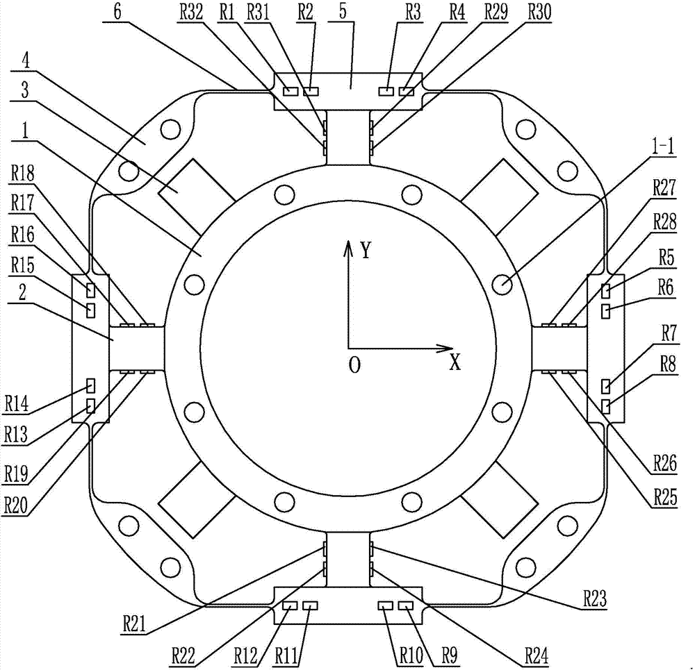 Cross-beam-type six-dimensional force sensor with overload protection function