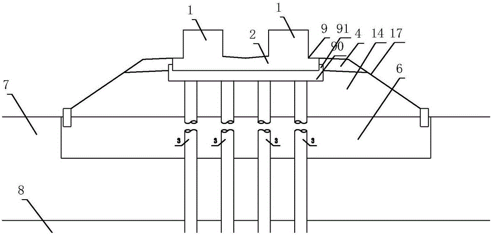 Medium-low speed maglev traffic engineering double-line filling section pile foundation support beam type rail bearing beam transition section structure