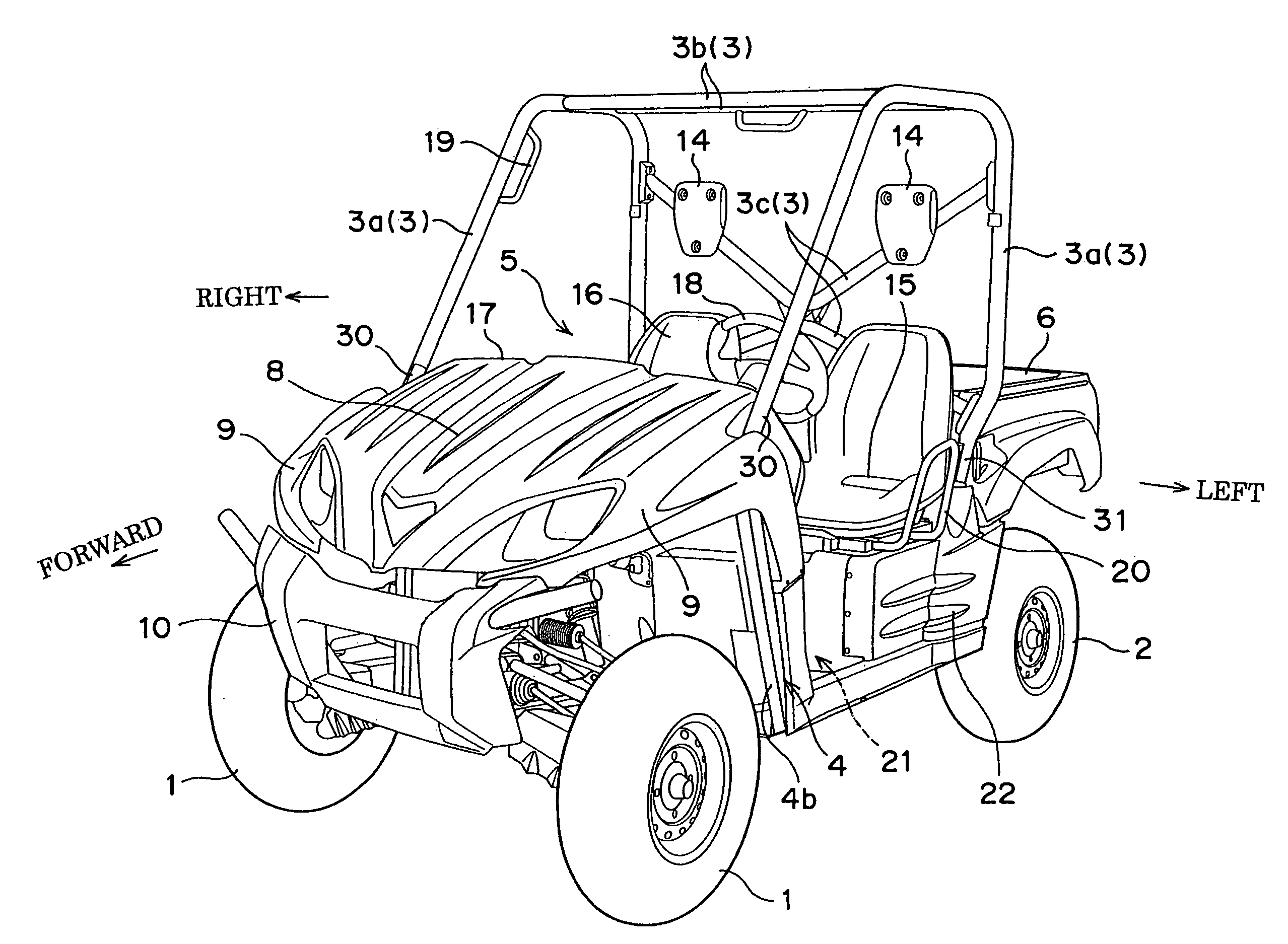 Four wheeled utility vehicle