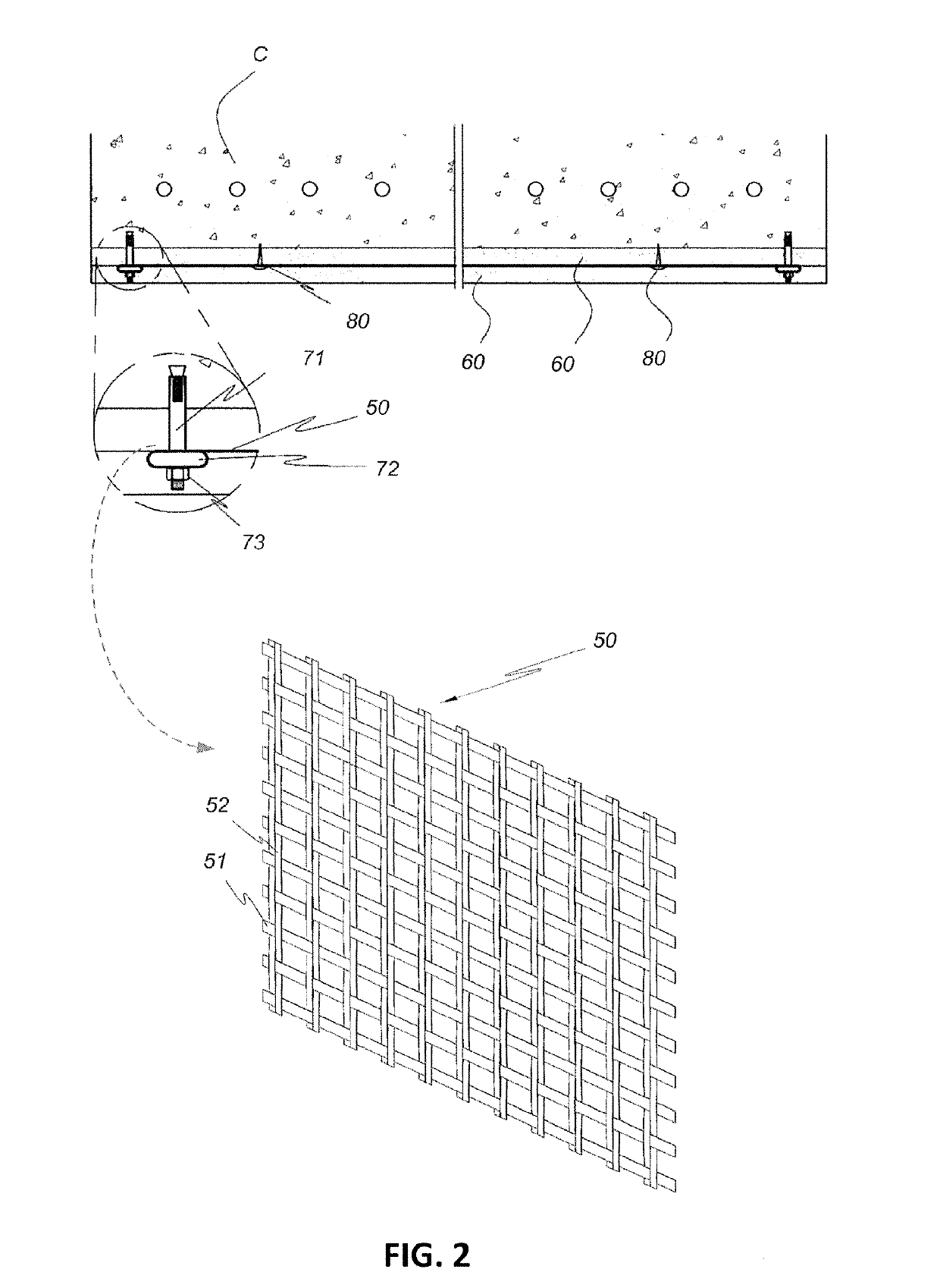 Concrete structure using reinforcing panel including embedded reinforcing grid and method of repairing and reinforcing the same