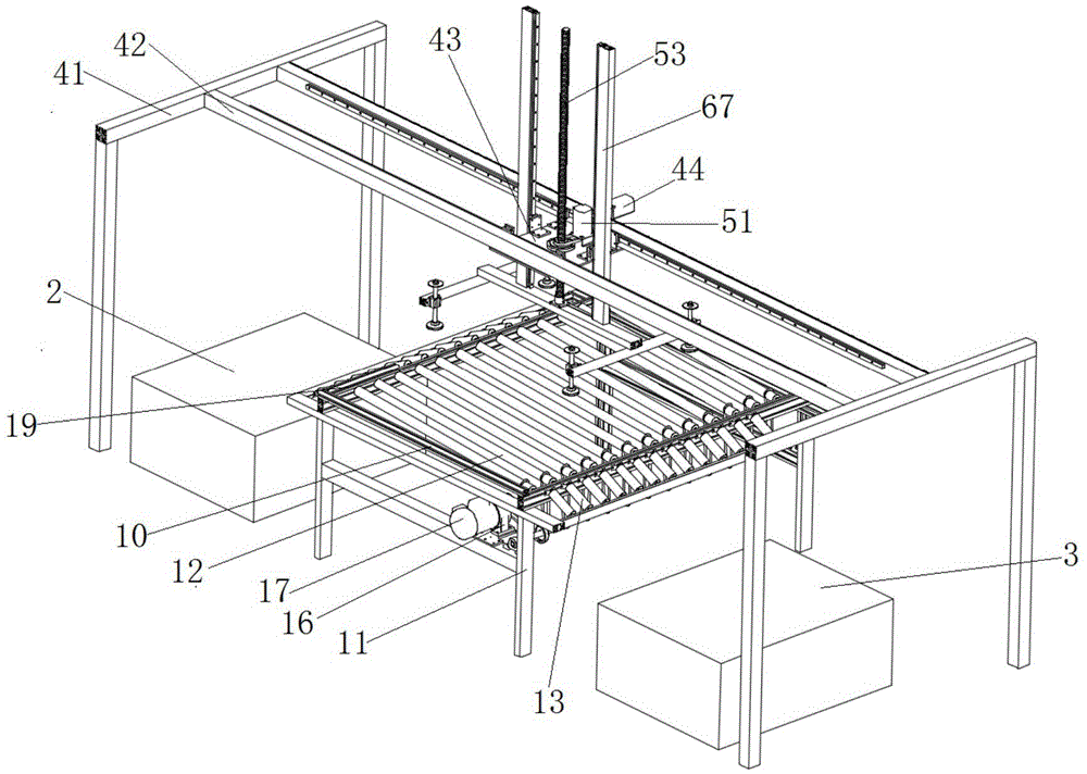 Double-pile stacking device for wood-plastic substrate production line