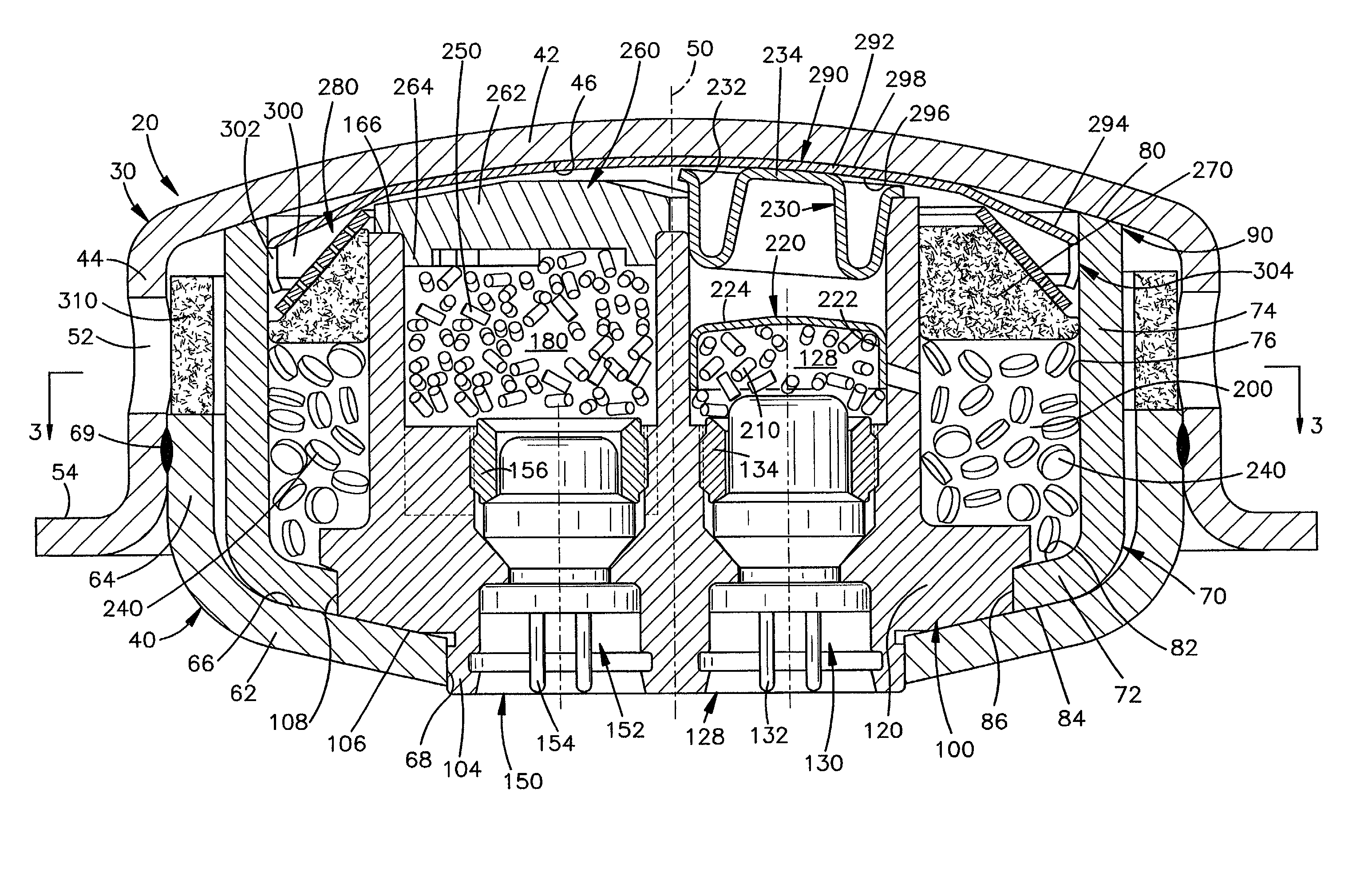 Dual stage air bag inflator with secondary propellant cap