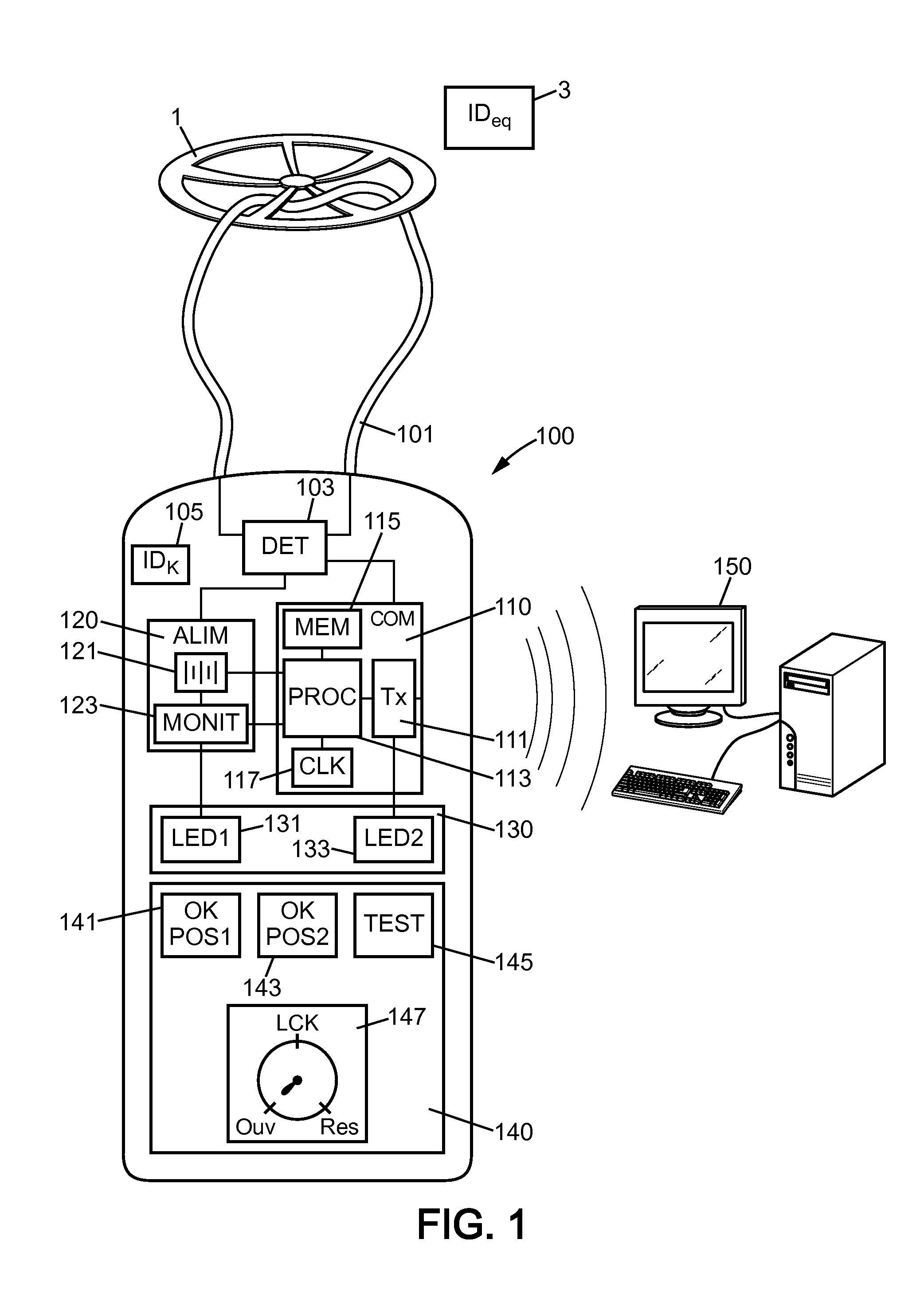 Communicating device and method of locking out an item of equipment