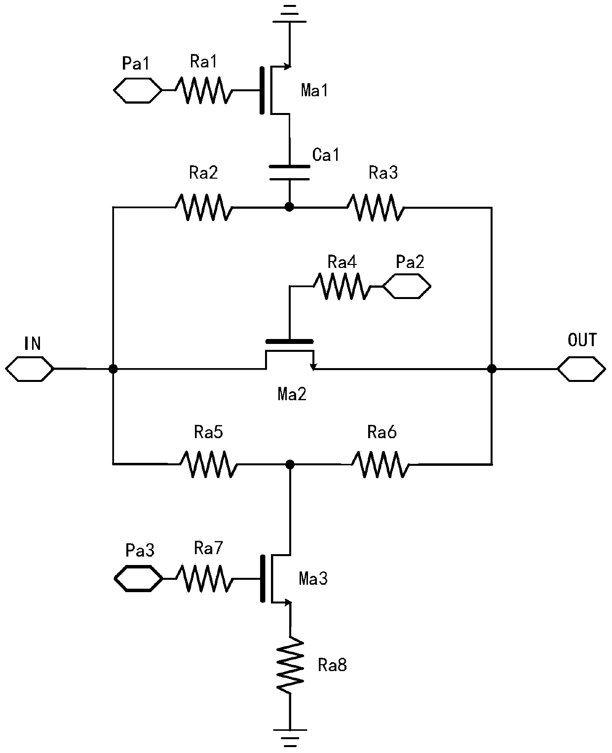 Ultra-wideband amplitude-phase compensation digital switch attenuator circuit