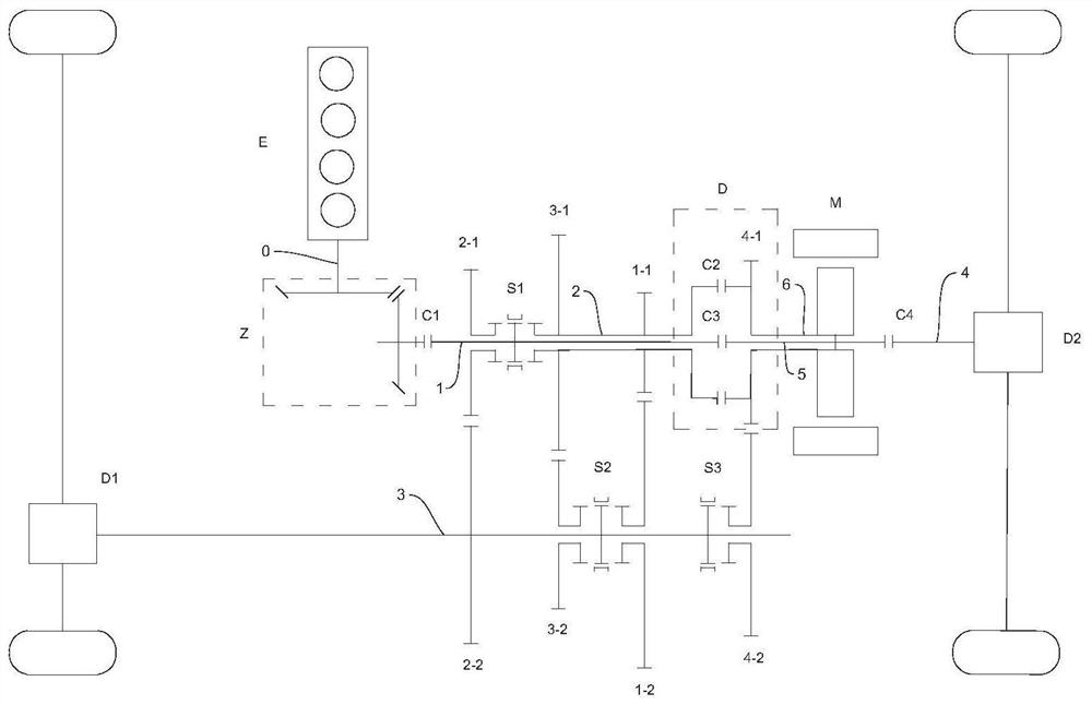 Single-motor hybrid power speed change system capable of realizing multiple PX functions