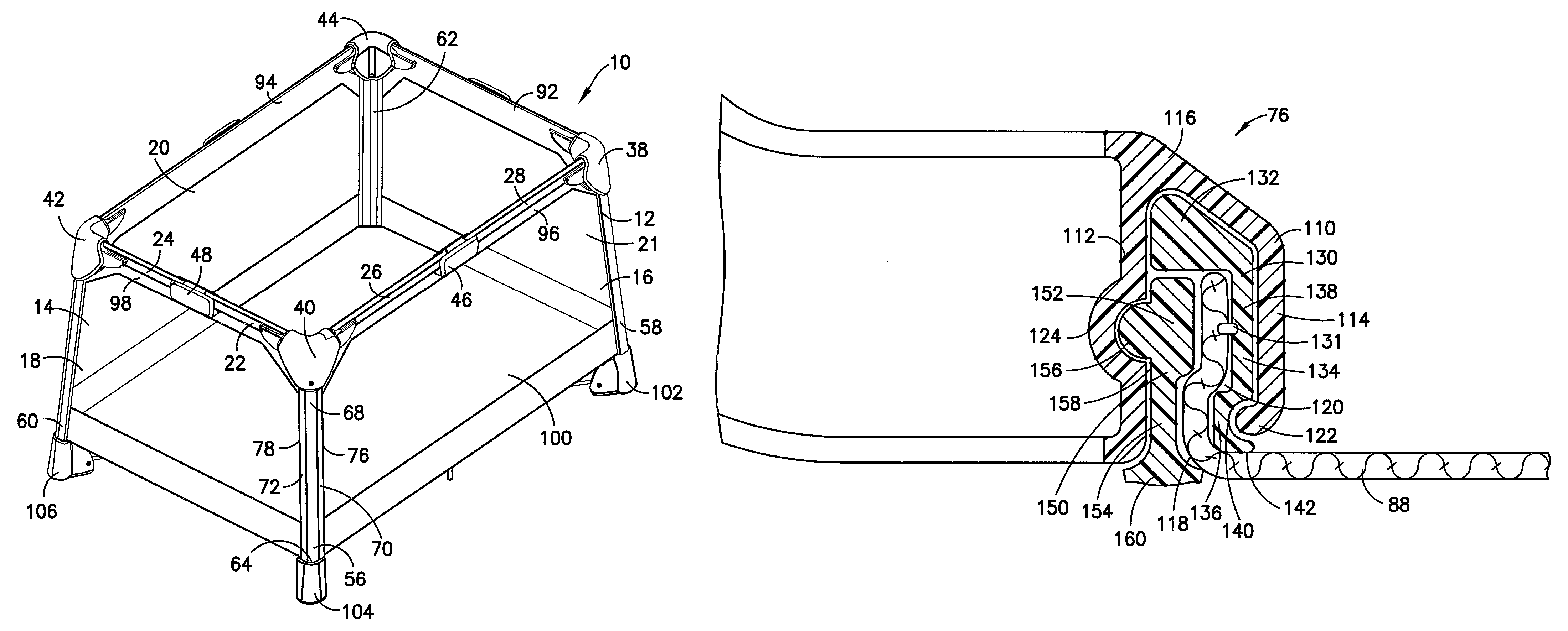 Foldable play yard apparatus including a clamp and a method of attaching a flexible sheet to the clamp
