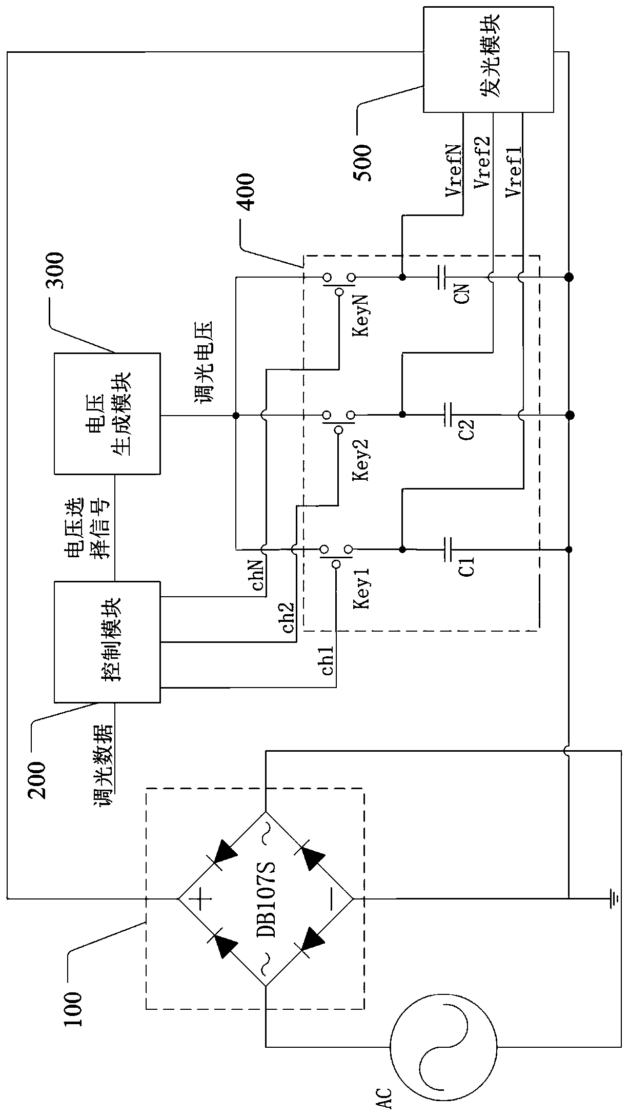 Time division multiplexing LED dimming device, circuit and dimming method thereof