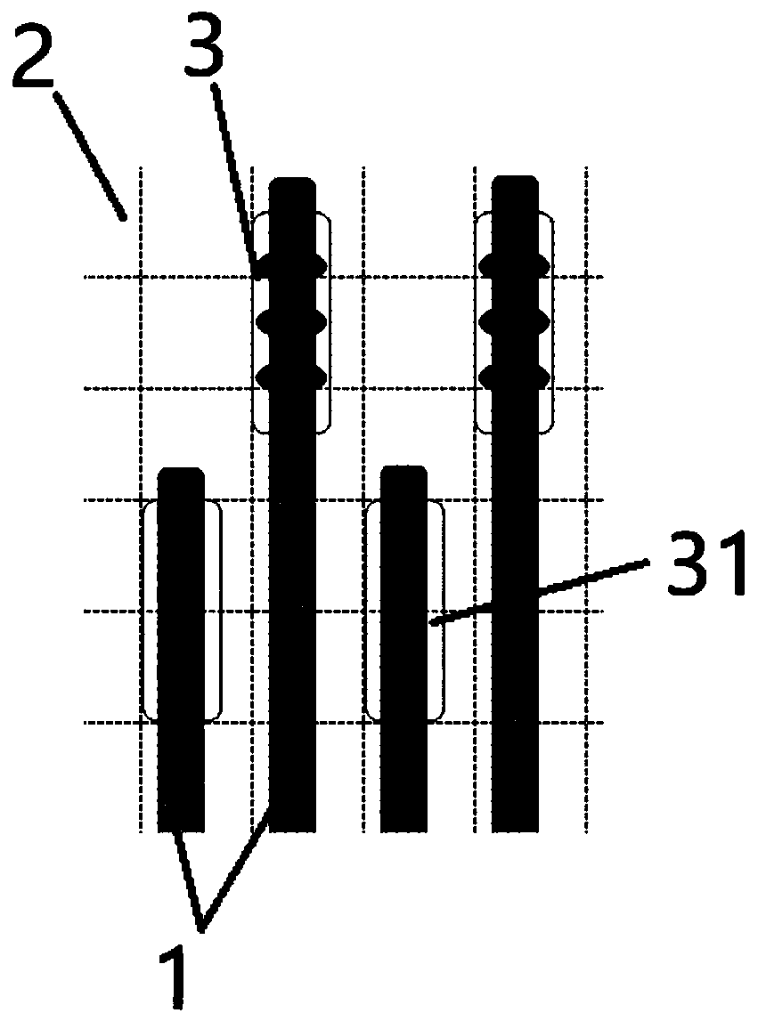 Circuit structure for improving peeling strength of pins in COF-IC packaging process