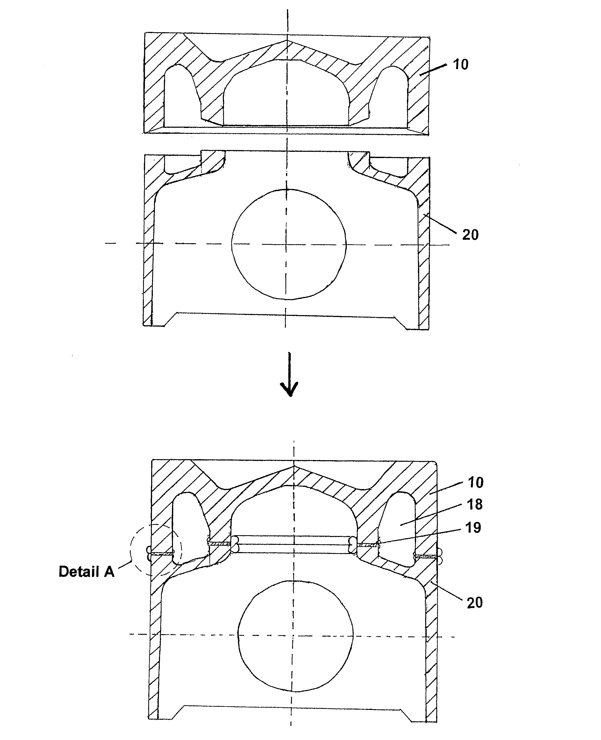 Method of friction welding of a piston having a cooling duct