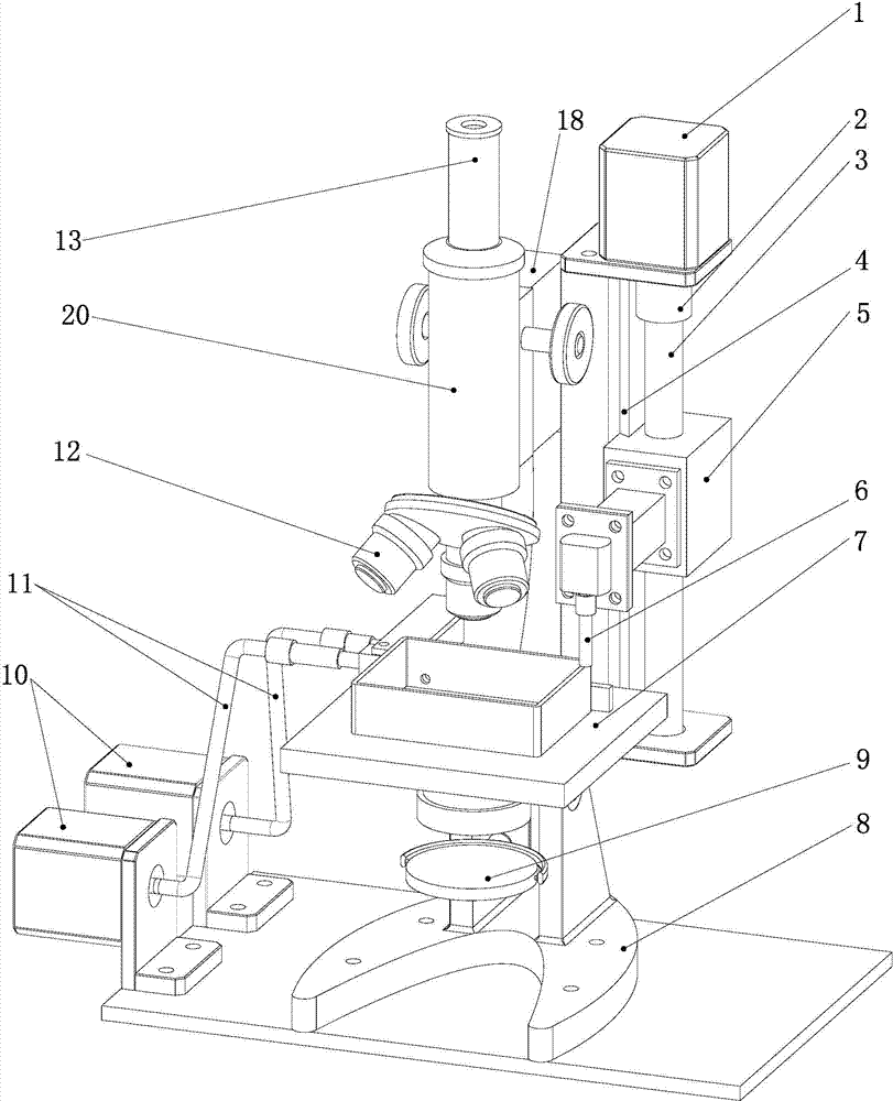Biological microscope based hand-held type electro spark processing machine tool integrated with processing and measuring