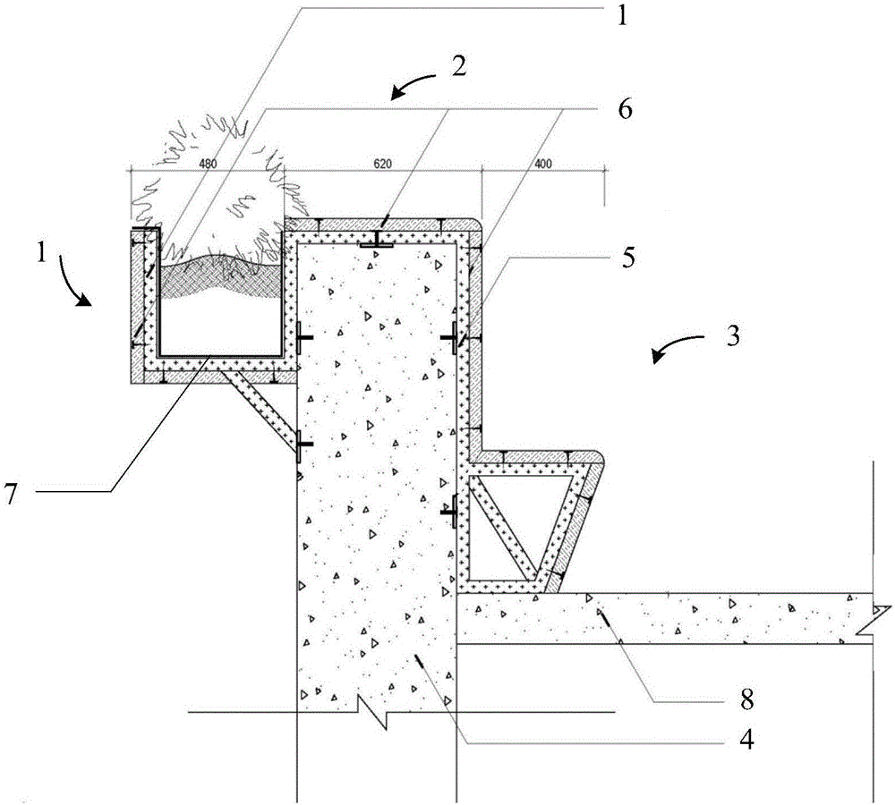 Chair and flower box integrated decorative structure for flood control wall and construction method of chair and flower box integrated decorative structure