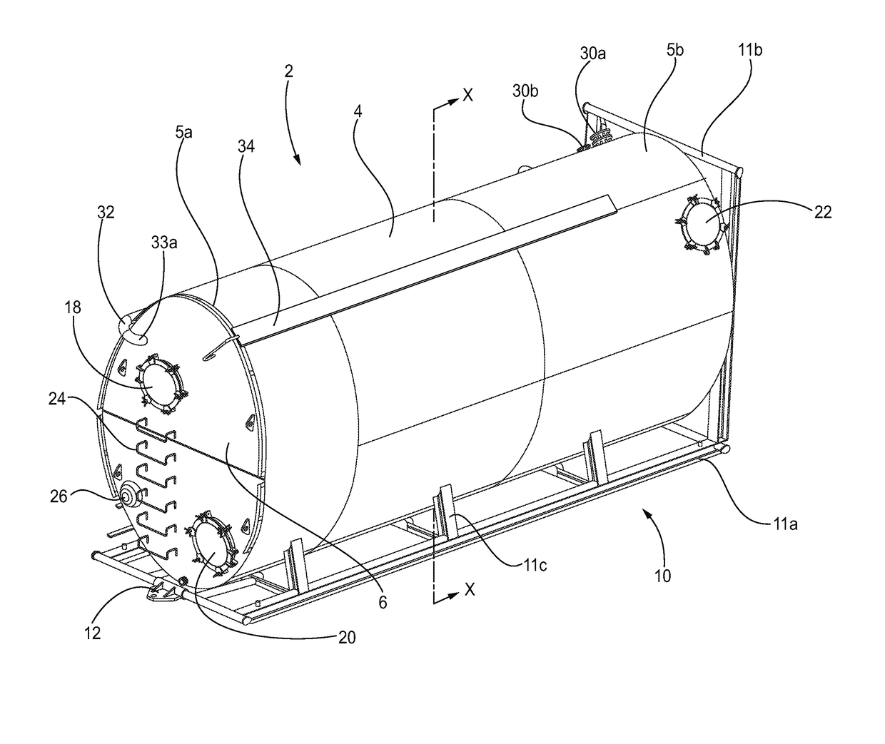 Vertical Fluid Storage Tank with Connecting Ports