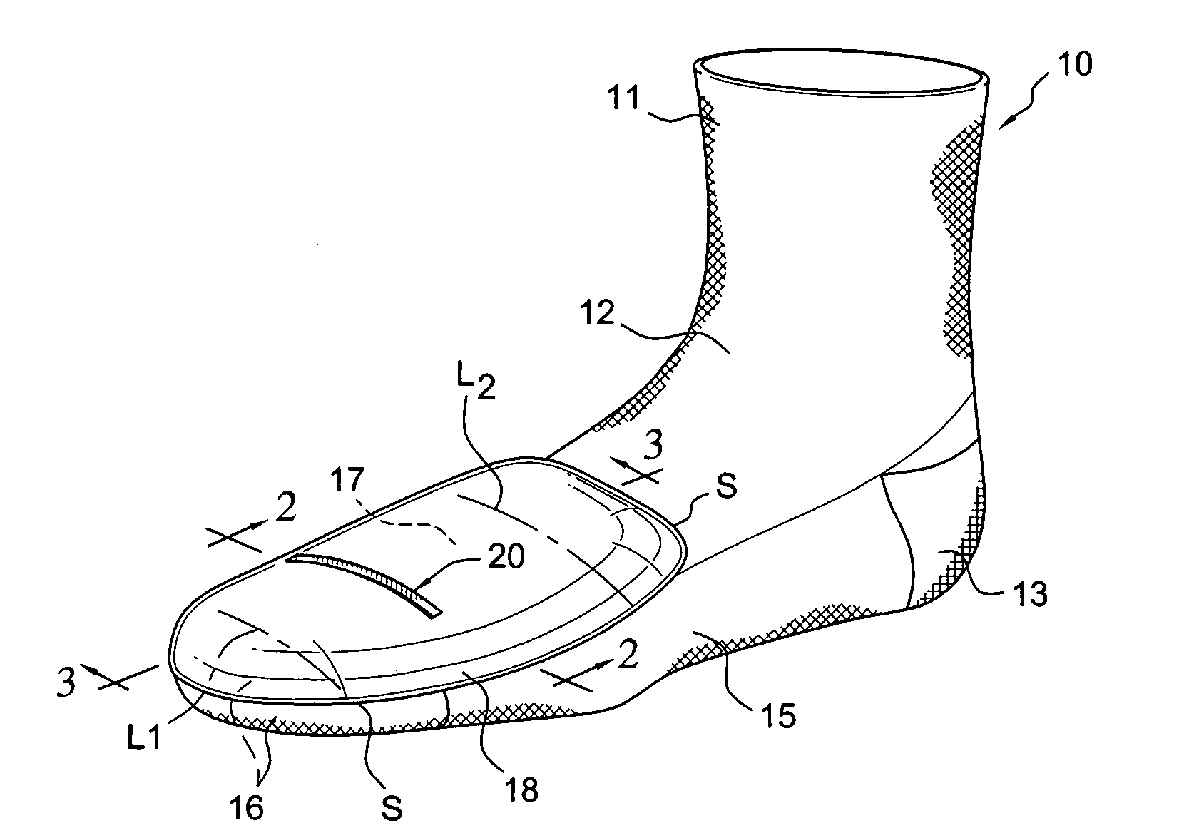 Sock for reducing footwear instep creasing