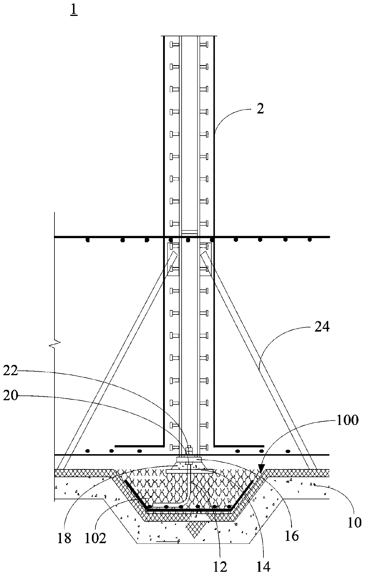 Built-in steel column fixing system and application construction method thereof