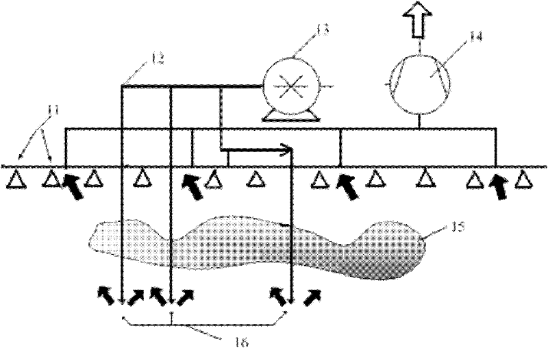 Two-phase vacuum suction system, and method for treating petroleum pollutants by using two-phase vacuum suction system