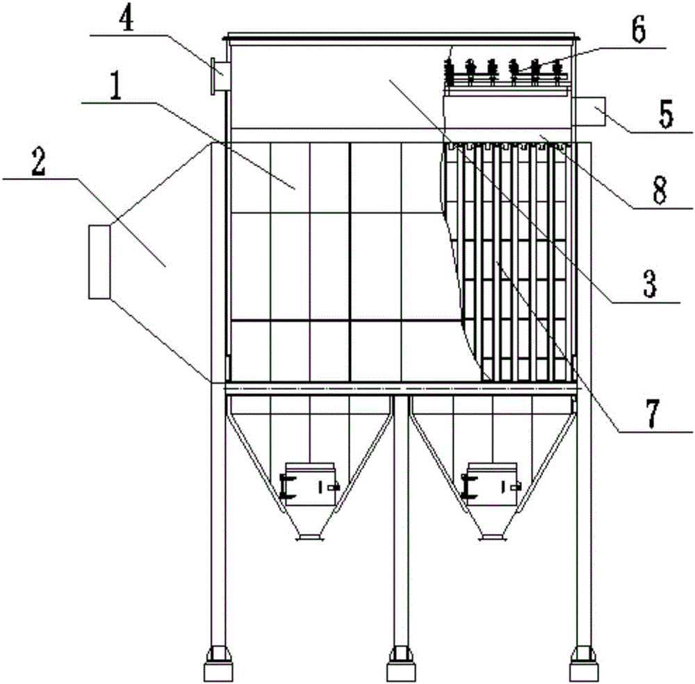 Filter bag dust collector with quick change type filter bag cage shelf combinations