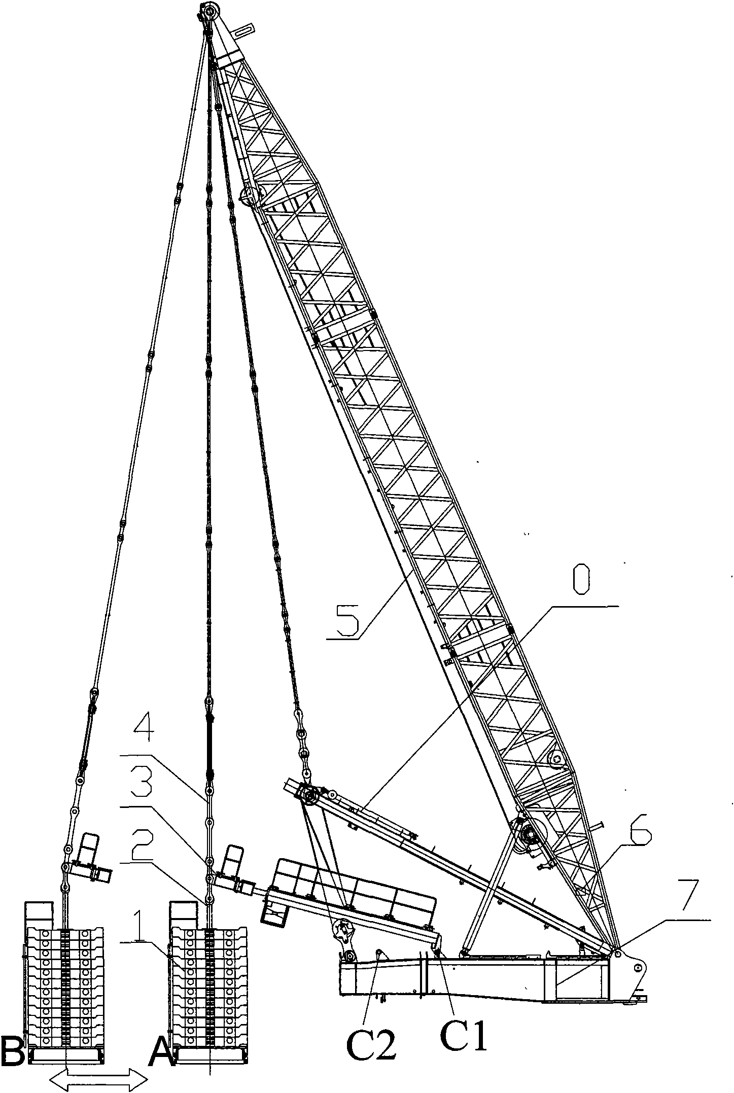 Super-starting balance weight stepless luffing mechanism of crawler crane and operating method thereof