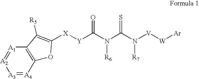 Azabenzofuran substituted thioureas; inhibitors of viral replication