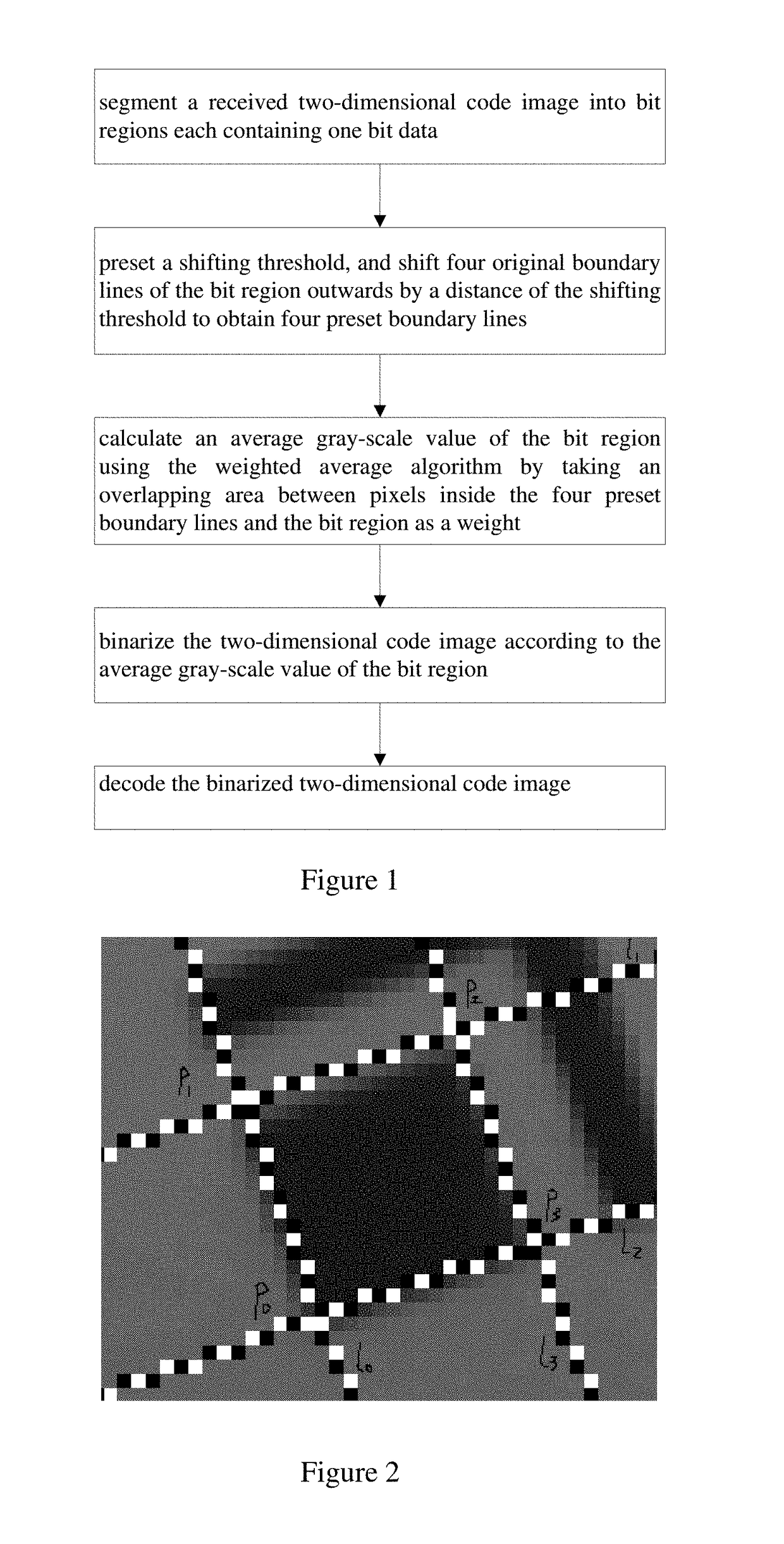 Method and system for decoding two-dimensional code using weighted average gray-scale algorithm