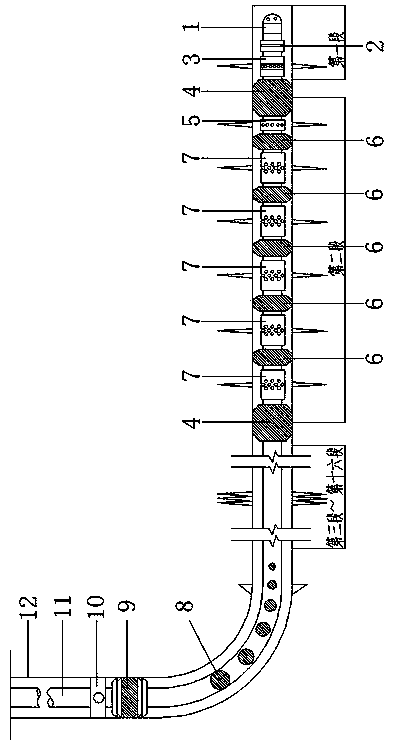 High-efficiency fracturing combined device for multi-stage horizontal well