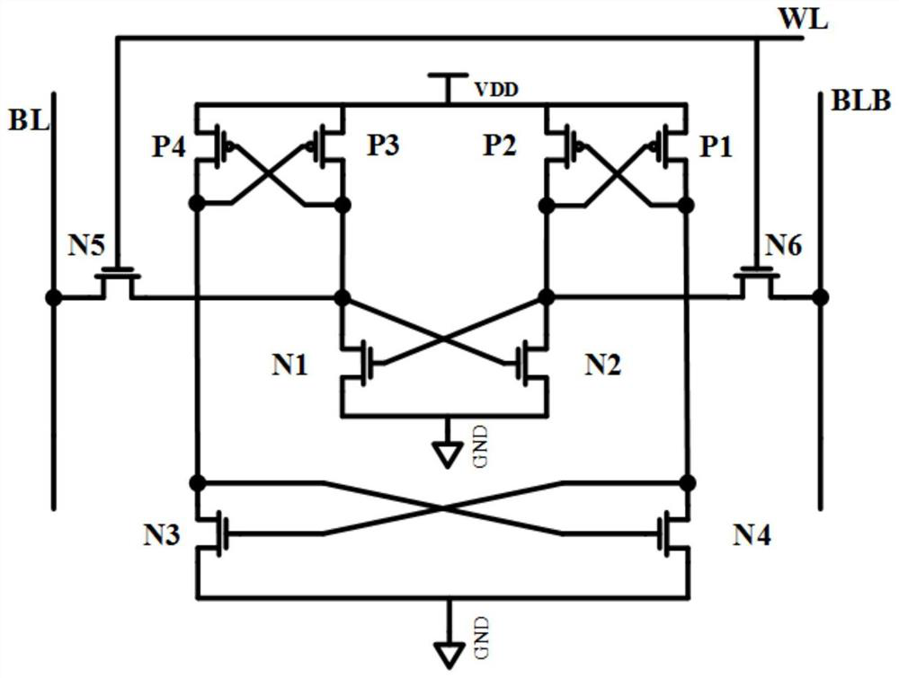 14T radiation-proof SRAM (Static Random Access Memory) storage unit circuit