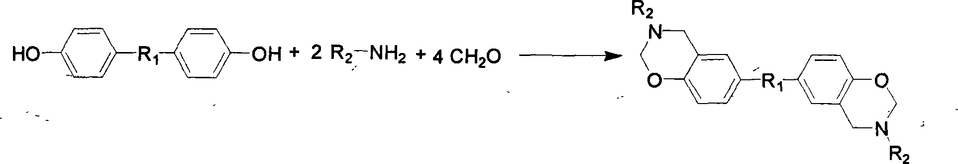 Production method for dihydric phenol type high fire-retardancy benzoxazine resin containing phosphor