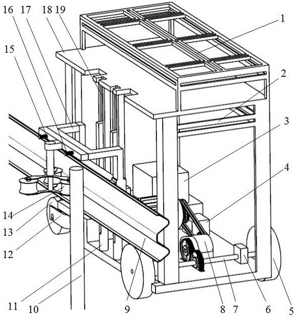 A self-propelled work platform with obstacle-crossing function using the wave-beam guardrail of the expressway as the guide rail