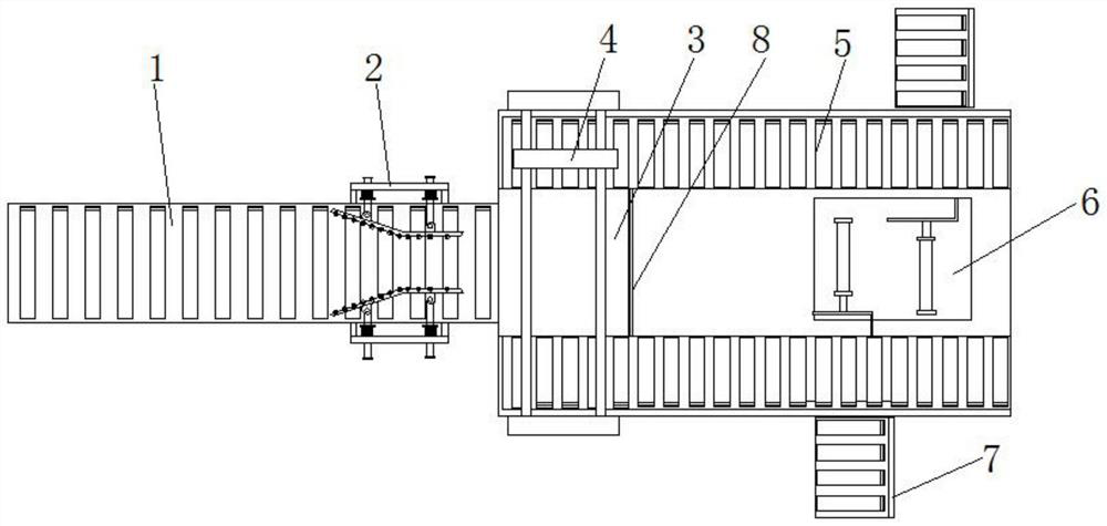 Packing box forming, pushing and distributing device