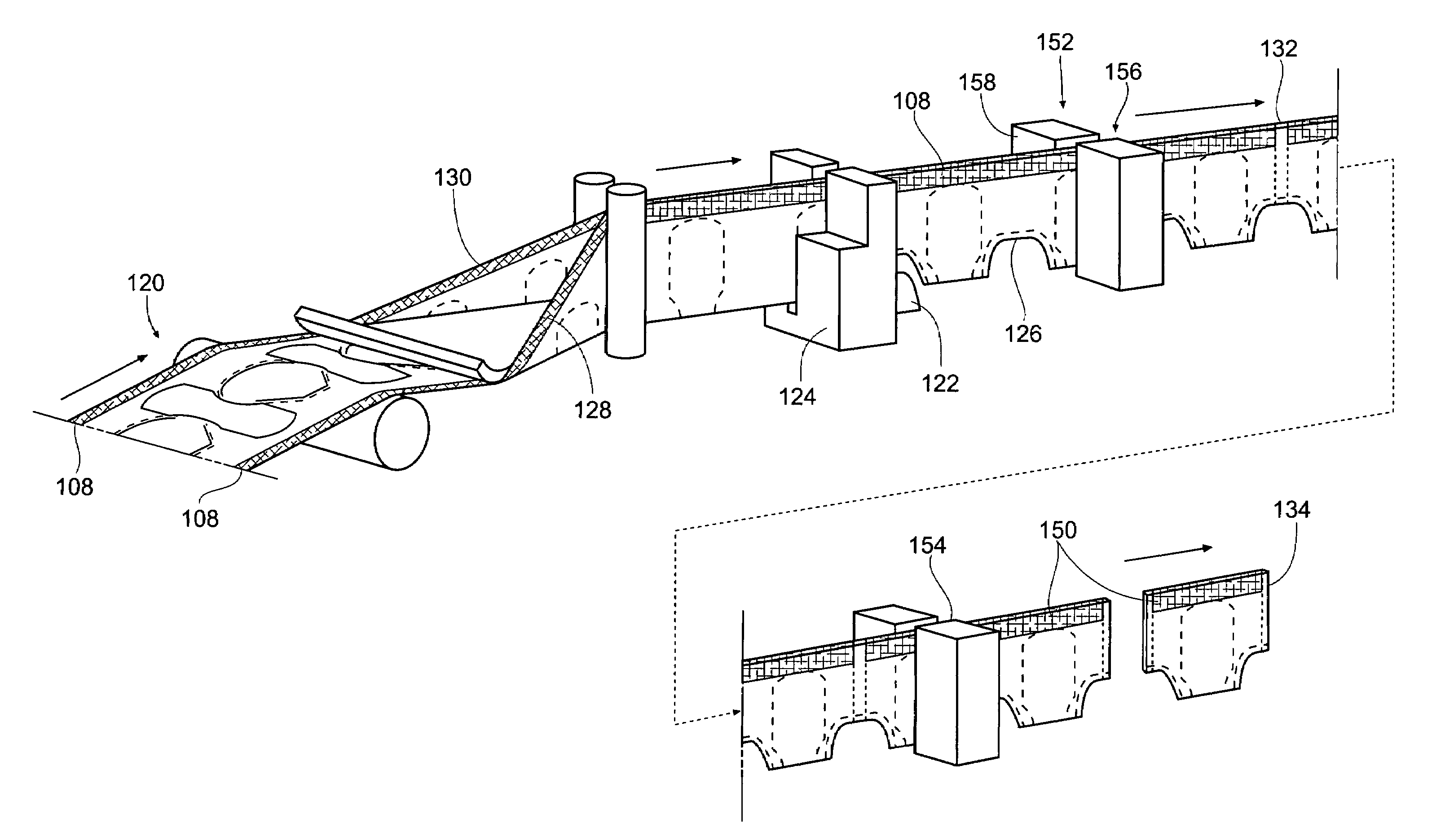 Apparatus and method for cutting elastic strands between layers of carrier webs