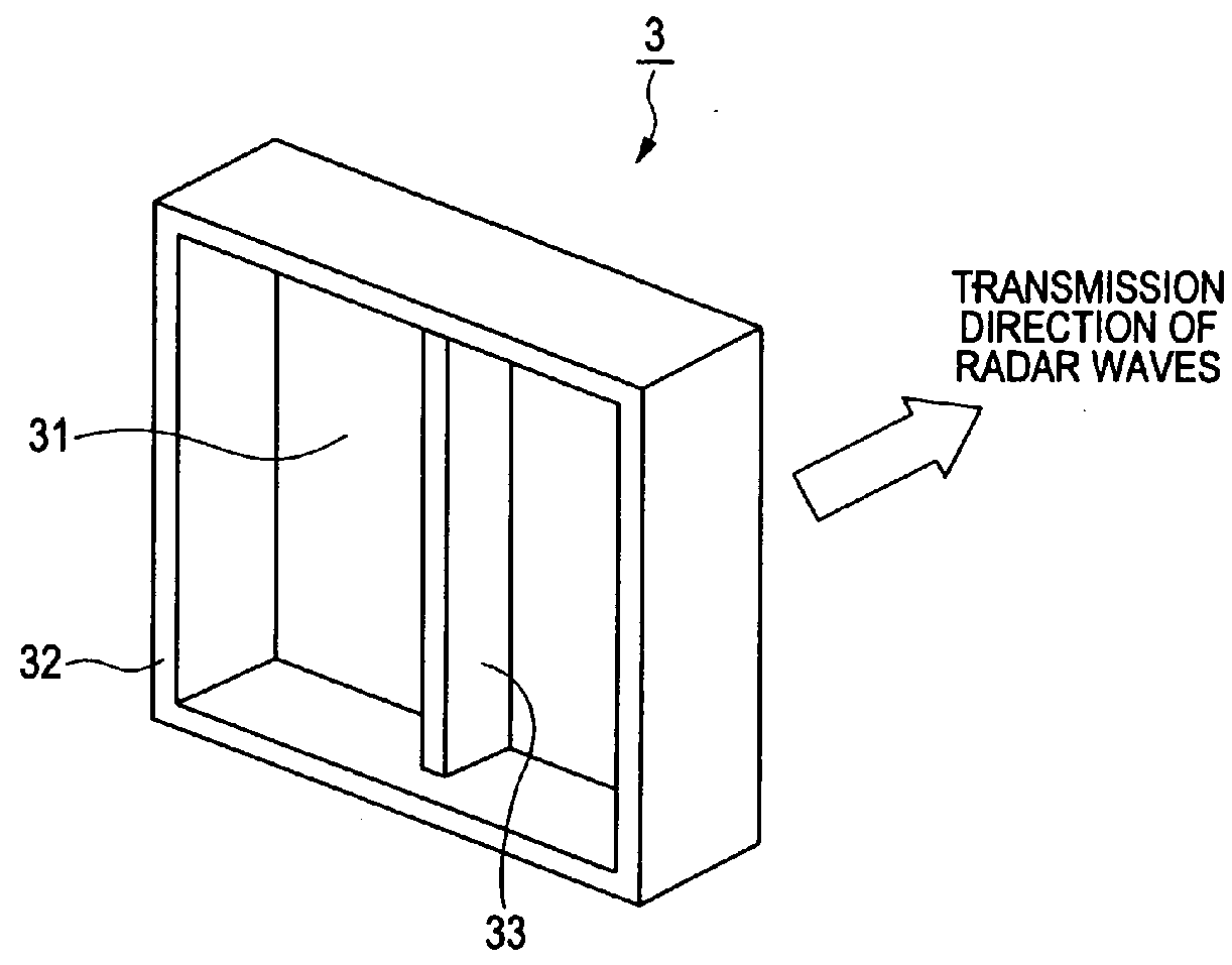 Radome incorporating partition wall for enhancing isolation between transmitted and received radar waves of radar apparatus