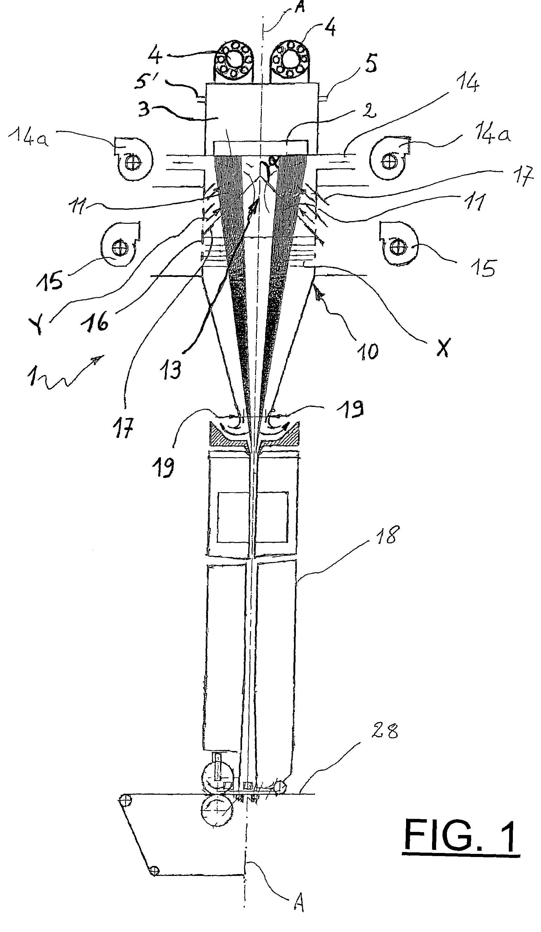 Process and apparatus for the production of nonwoven fabrics from extruded filaments