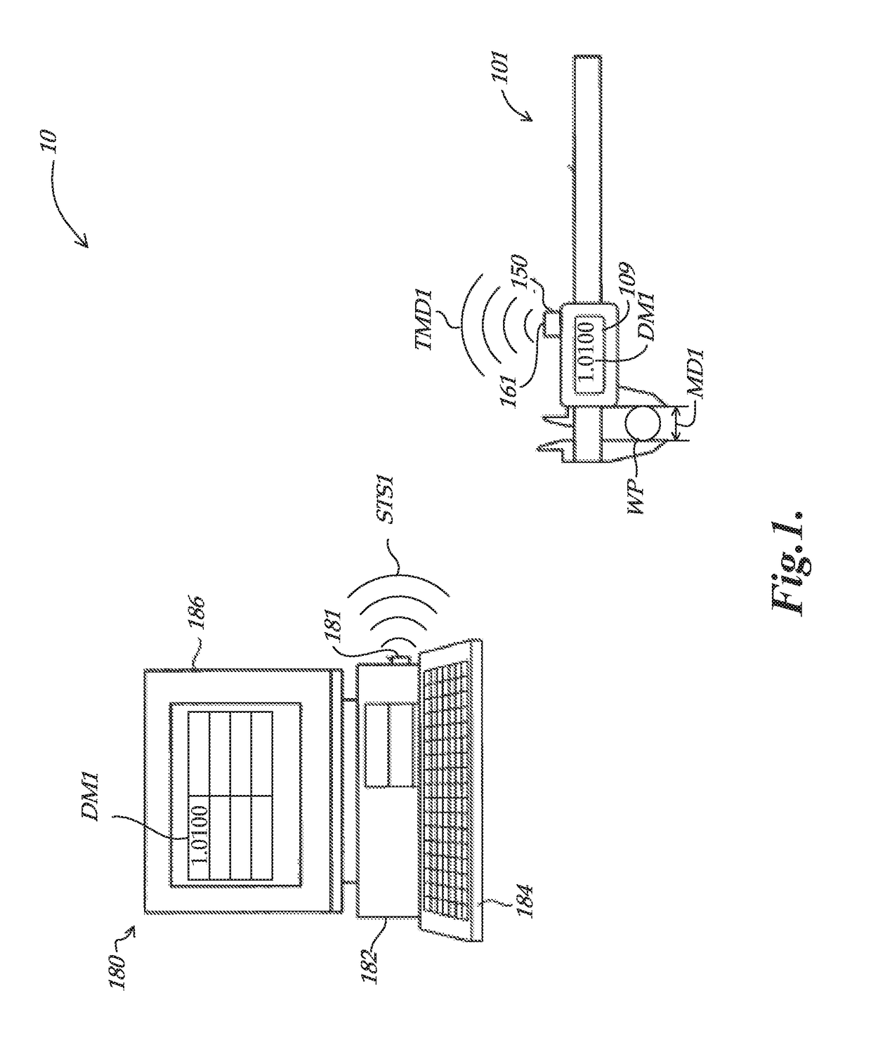 Battery-less data transmission module accessory for portable and handheld metrology devices