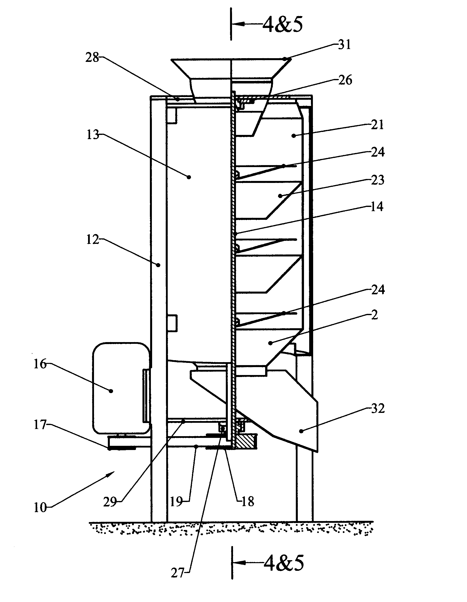 Method and apparatus for separating cooking oils from snack food products through a quasi-continuous centrifuge action