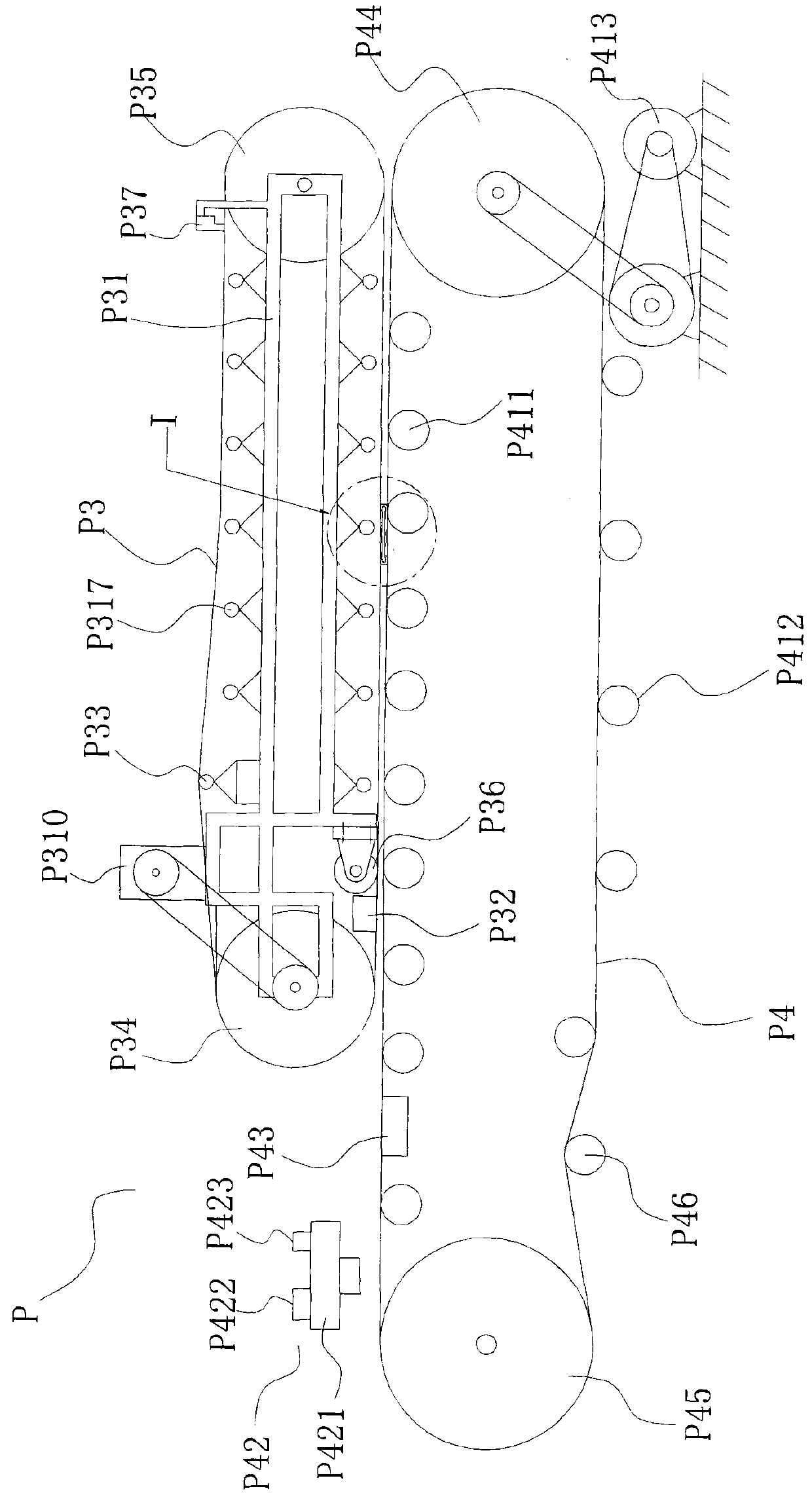 Conveying belt deflection mechanism, conveying belt gypsum product molding device and production line