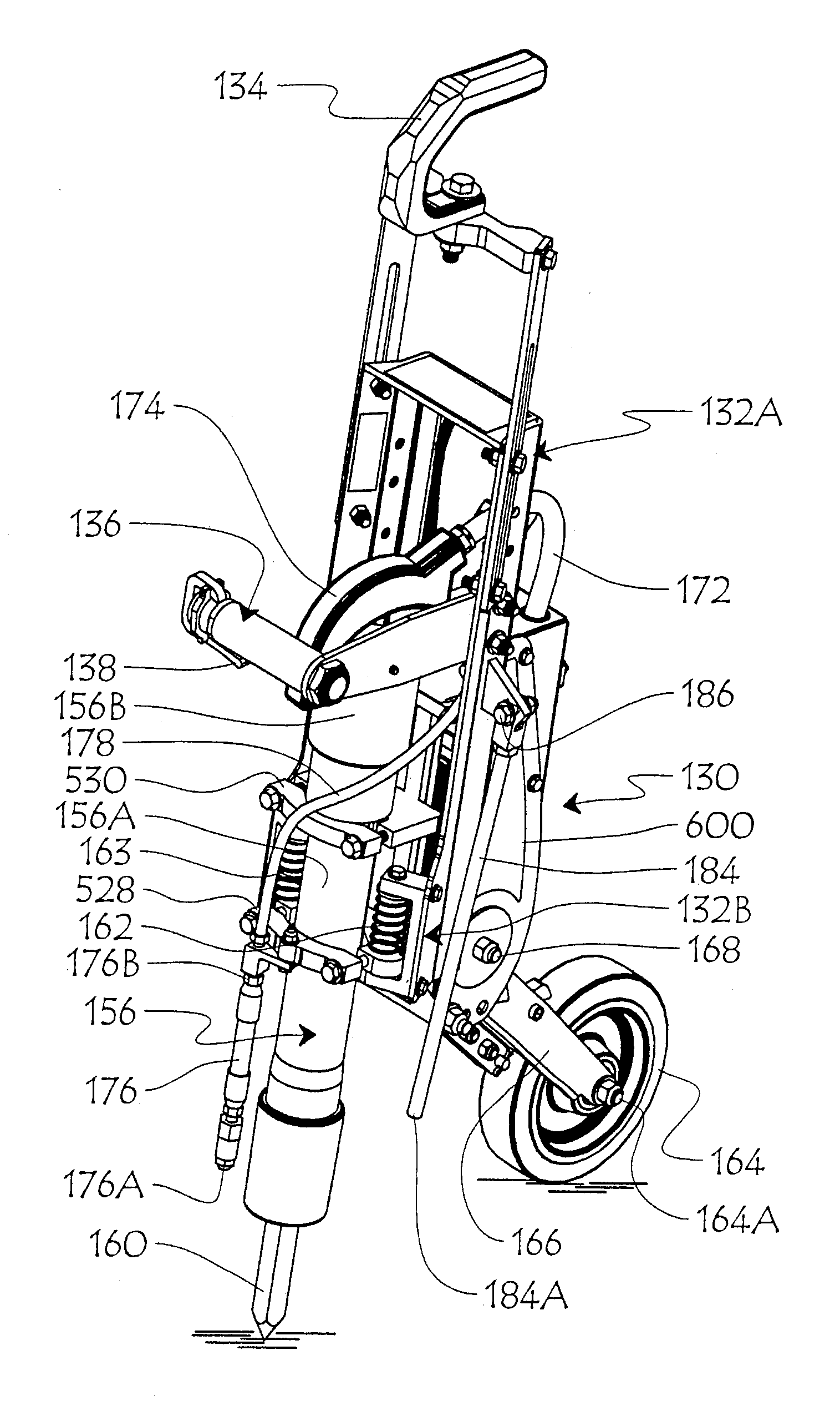 Hand-held ergonomic jackhammer holder for concrete floor chipping, jackhammer and holder assembly, and method of use thereof