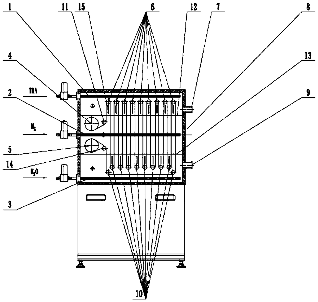 Reeling device for atomic layer deposition based continuous double-sided coating film