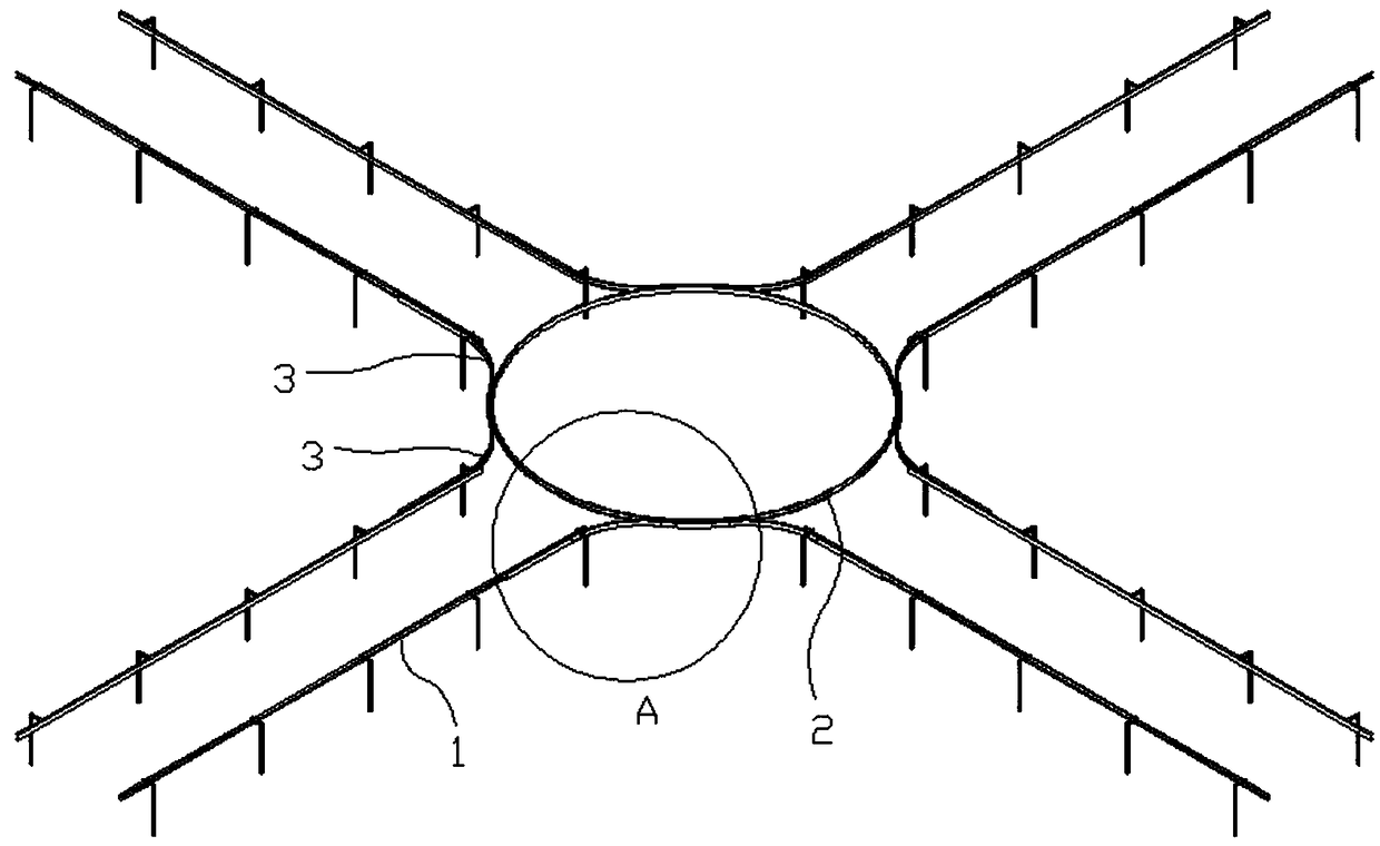 Intersection system for suspended rail transit