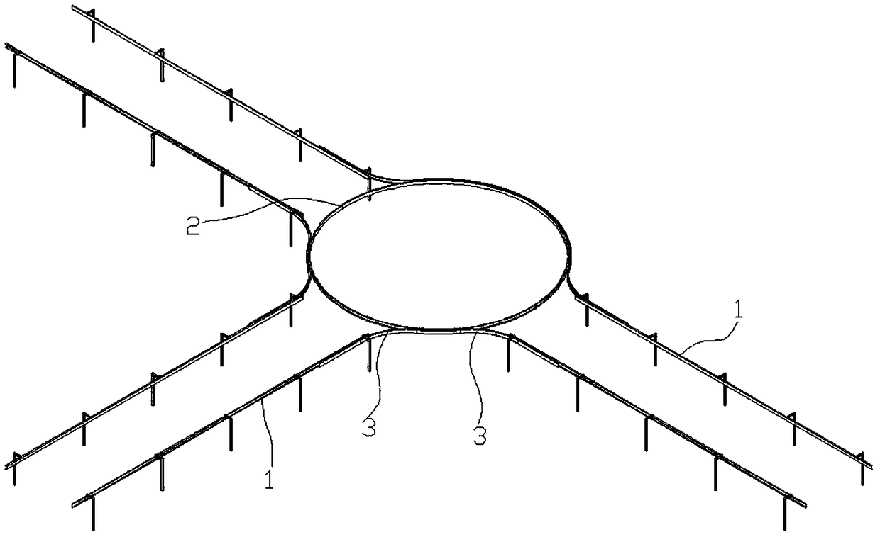 Intersection system for suspended rail transit