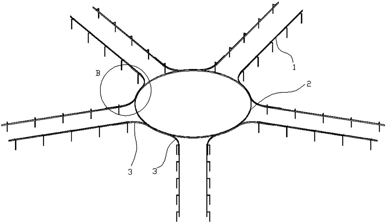 Intersection system for suspended rail transit