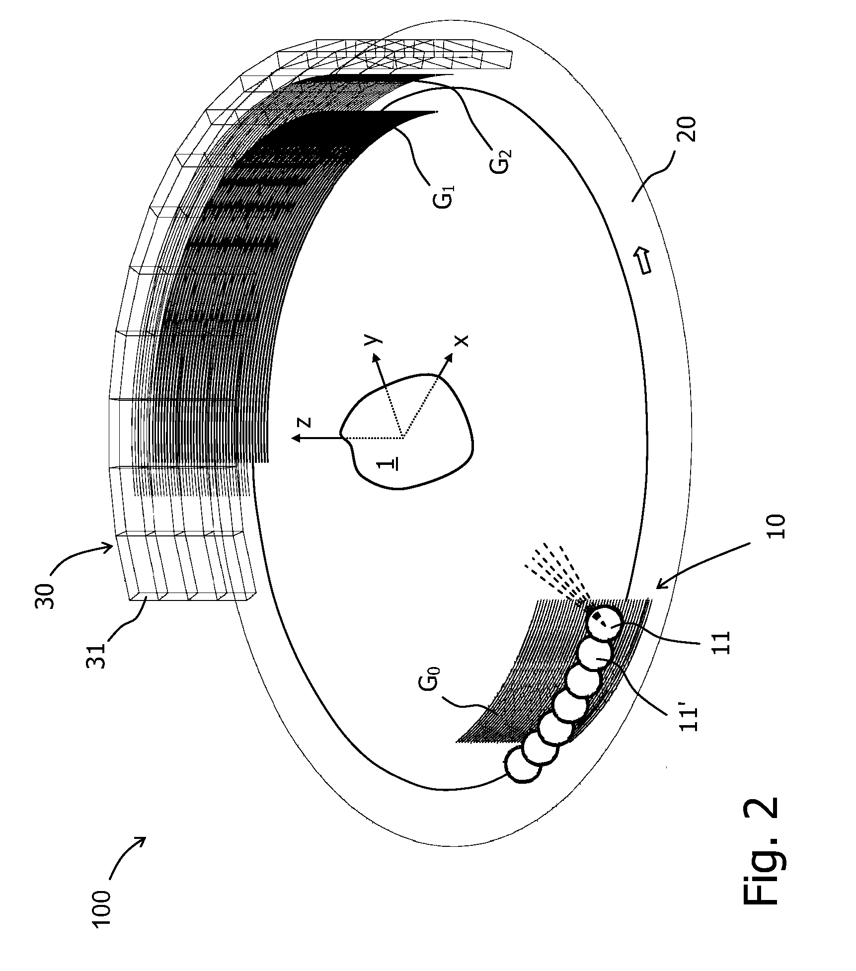 Rotational X ray device for phase contrast imaging