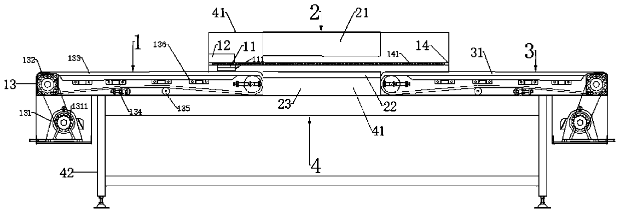 Continuous automatic feeding and discharging embossing machine and production process thereof