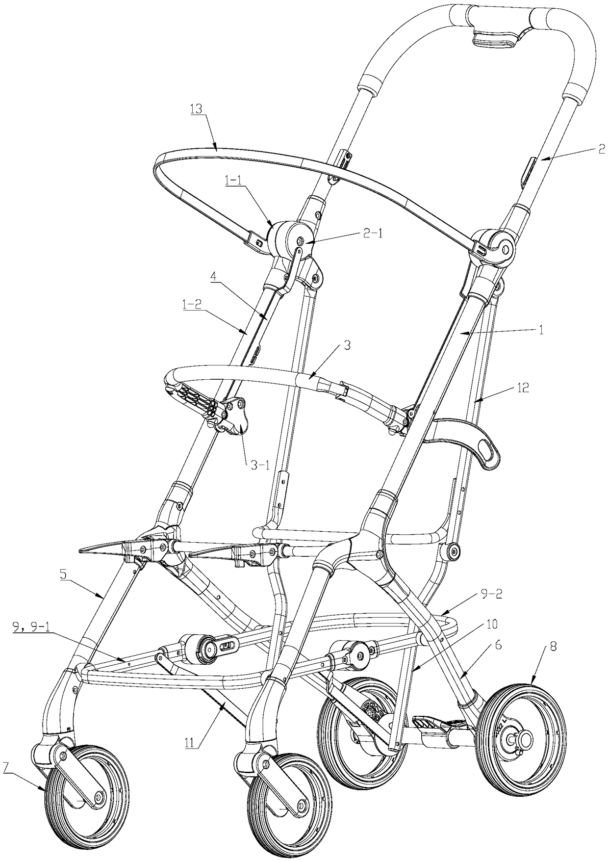 An infant trolley with automatically foldable front armrests