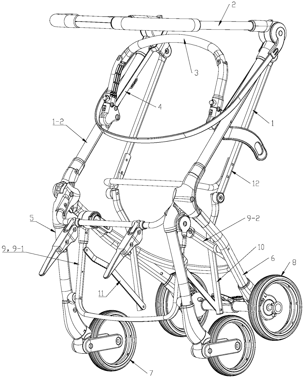 An infant trolley with automatically foldable front armrests