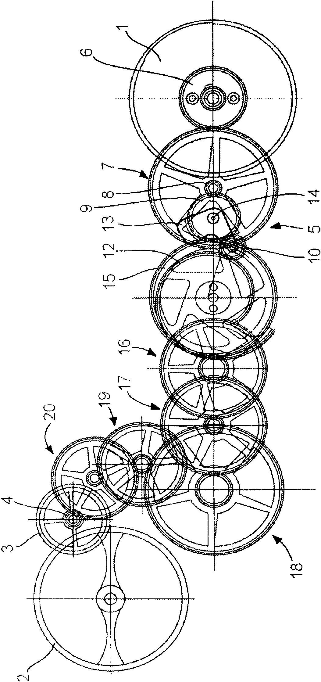 Horological movement with constant-torque transmission of power between the power source and the mechanical oscillator